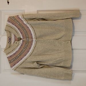 Tiara Vintage Beige Cardigan with Patterned Yoke Size Small